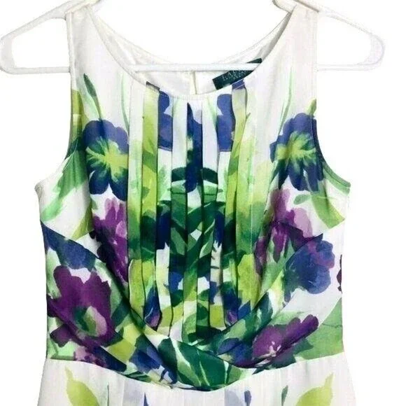 Lauren Ralph Lauren Dress Size 2P White Floral Print Sleeveless Summer - Picture 11 of 12